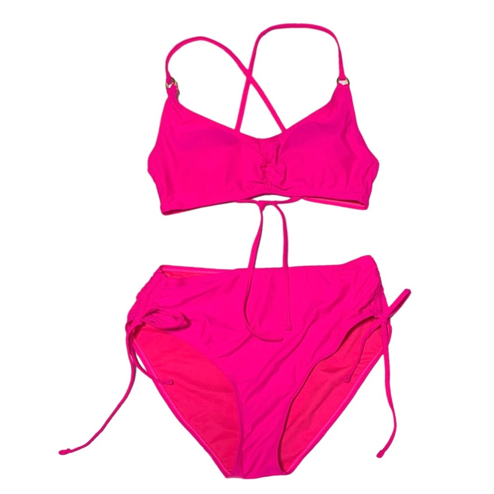 NWOT BCBGeneration Hot Pink 2 Piece High Waisted Swimsuit Size Medium